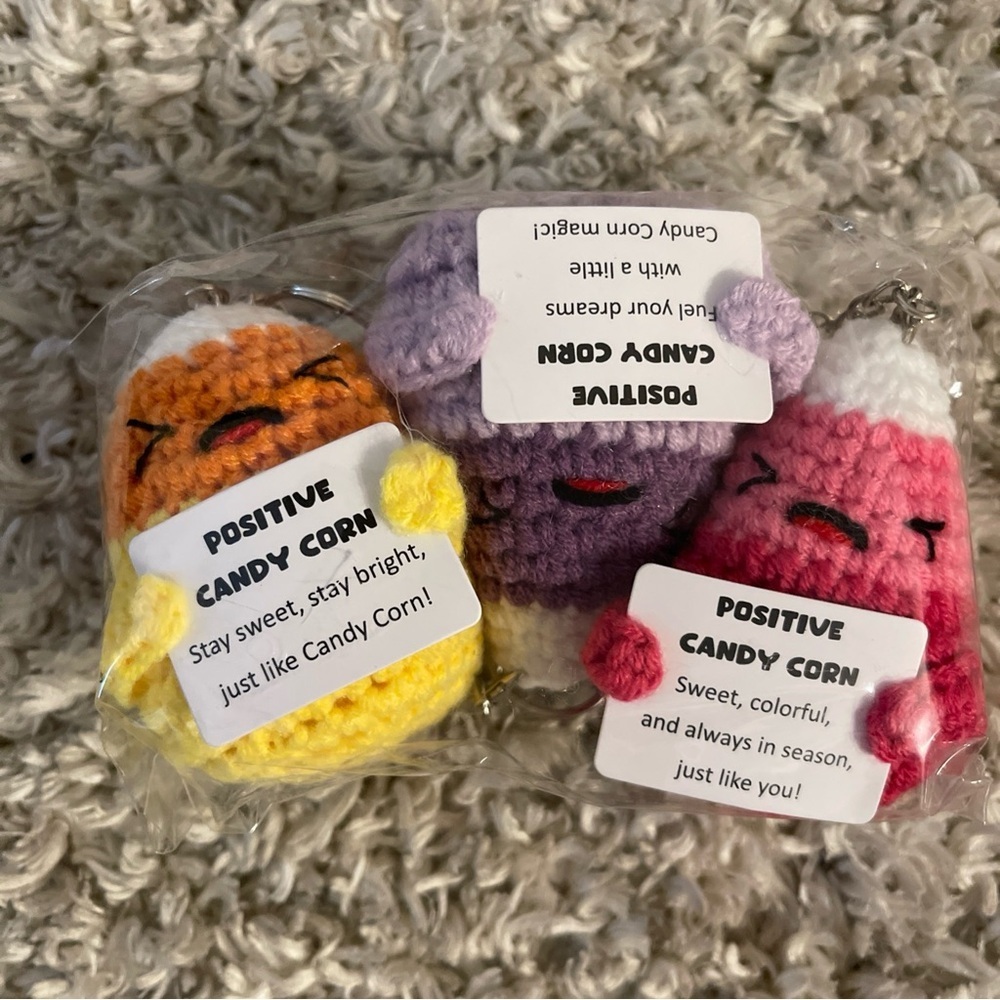 Cute Positive Candy Corn Plush Keychains Trio sealed